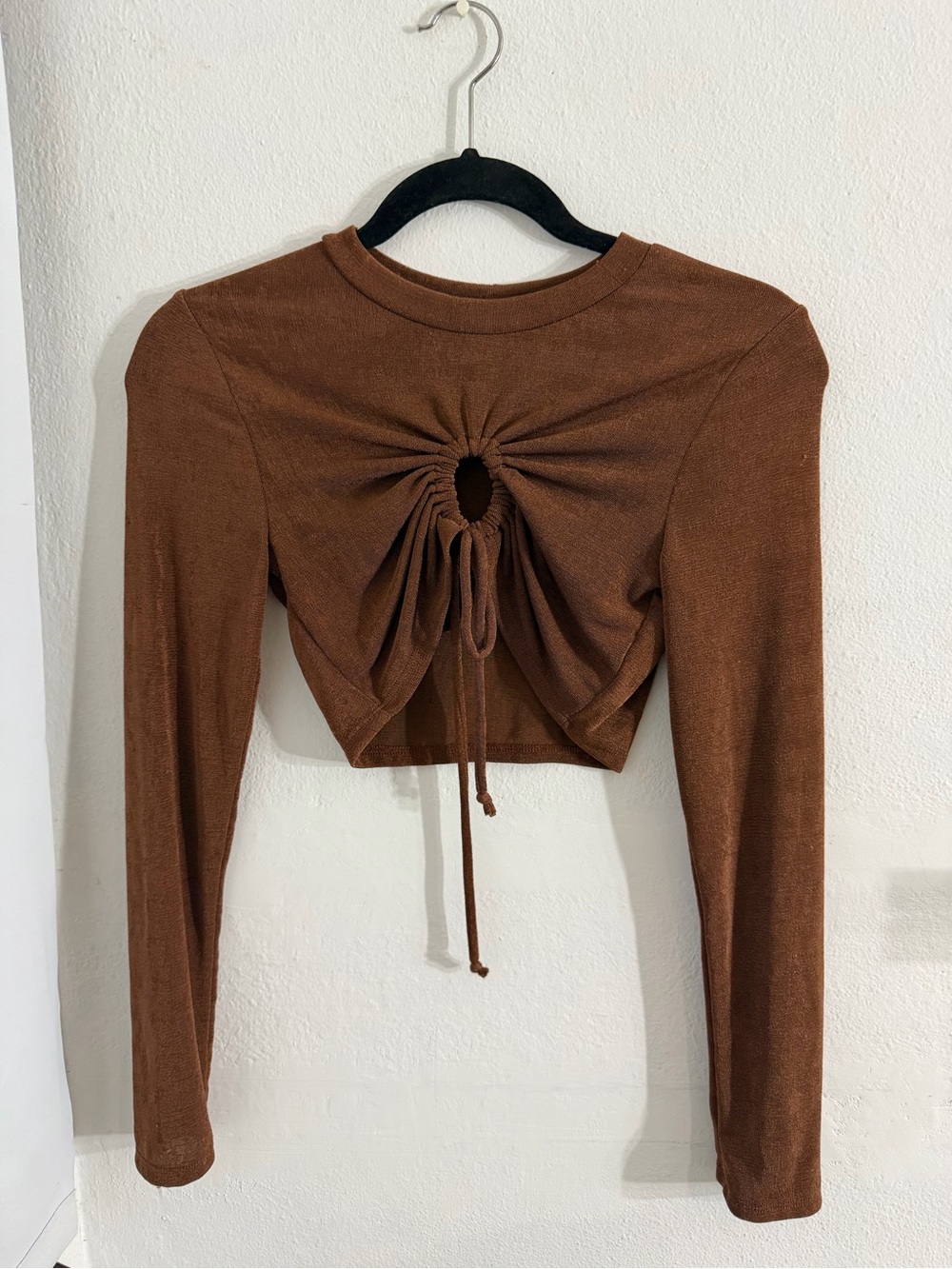 love J Brown Ruched Drawstring Long-Sleeve Crop Top